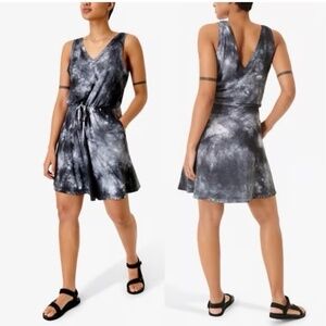 Sweaty Betty Tie Dye Take It Easy Black Drop Waist Dress Size Medium